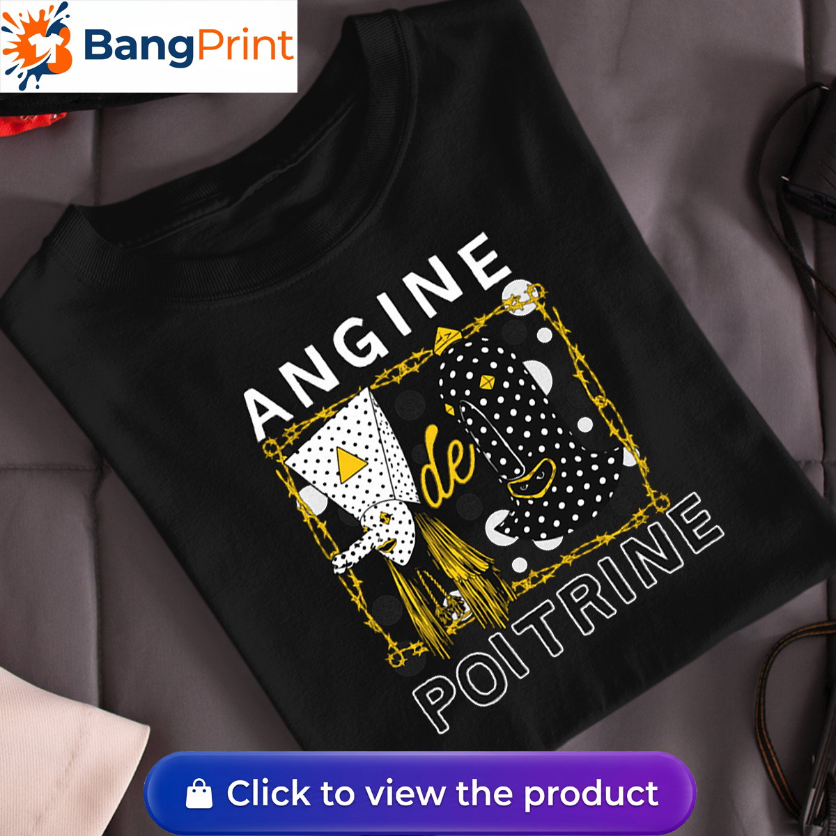 Black t-shirt featuring a surrealist avant-garde mask design