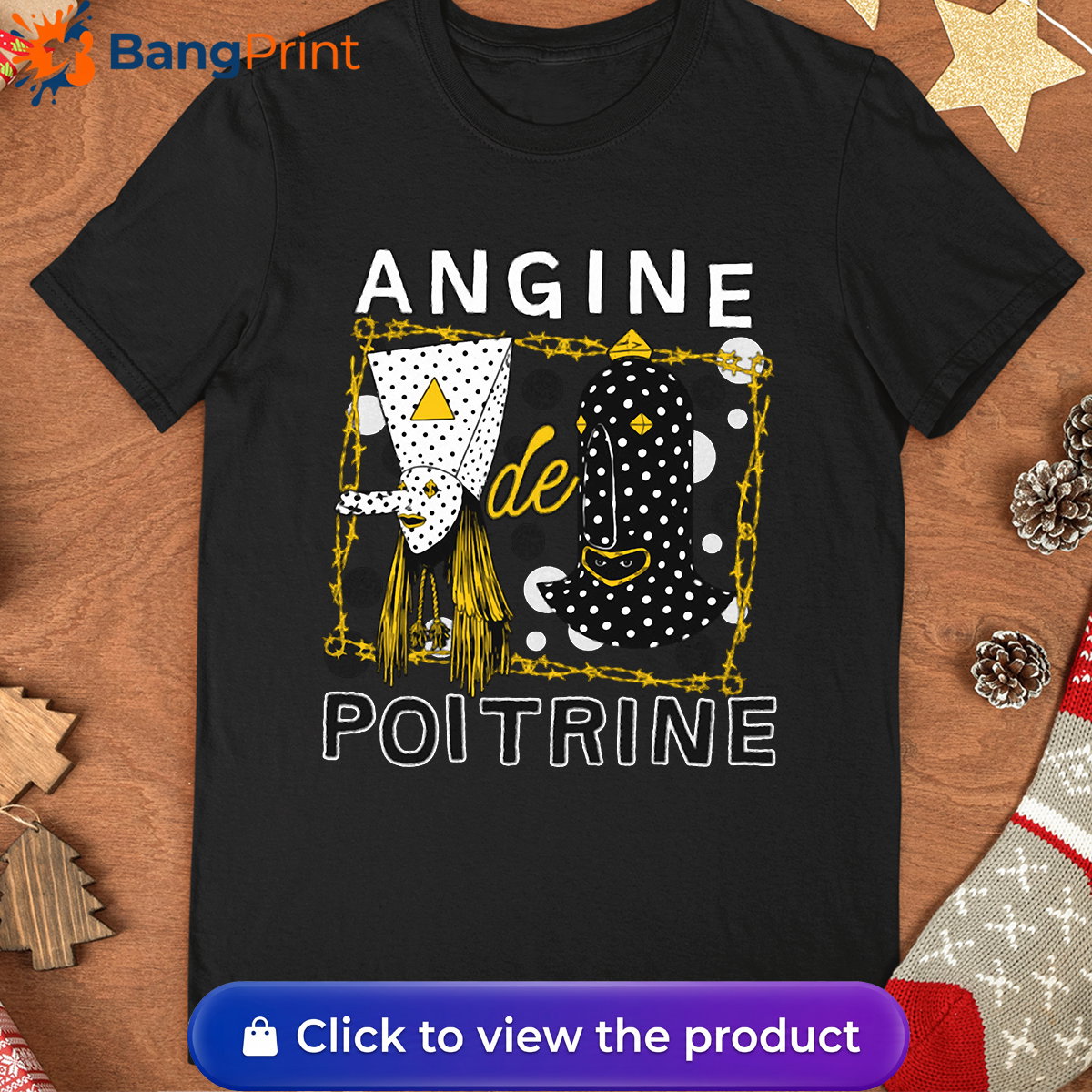 Black t-shirt featuring a surrealist avant-garde mask design