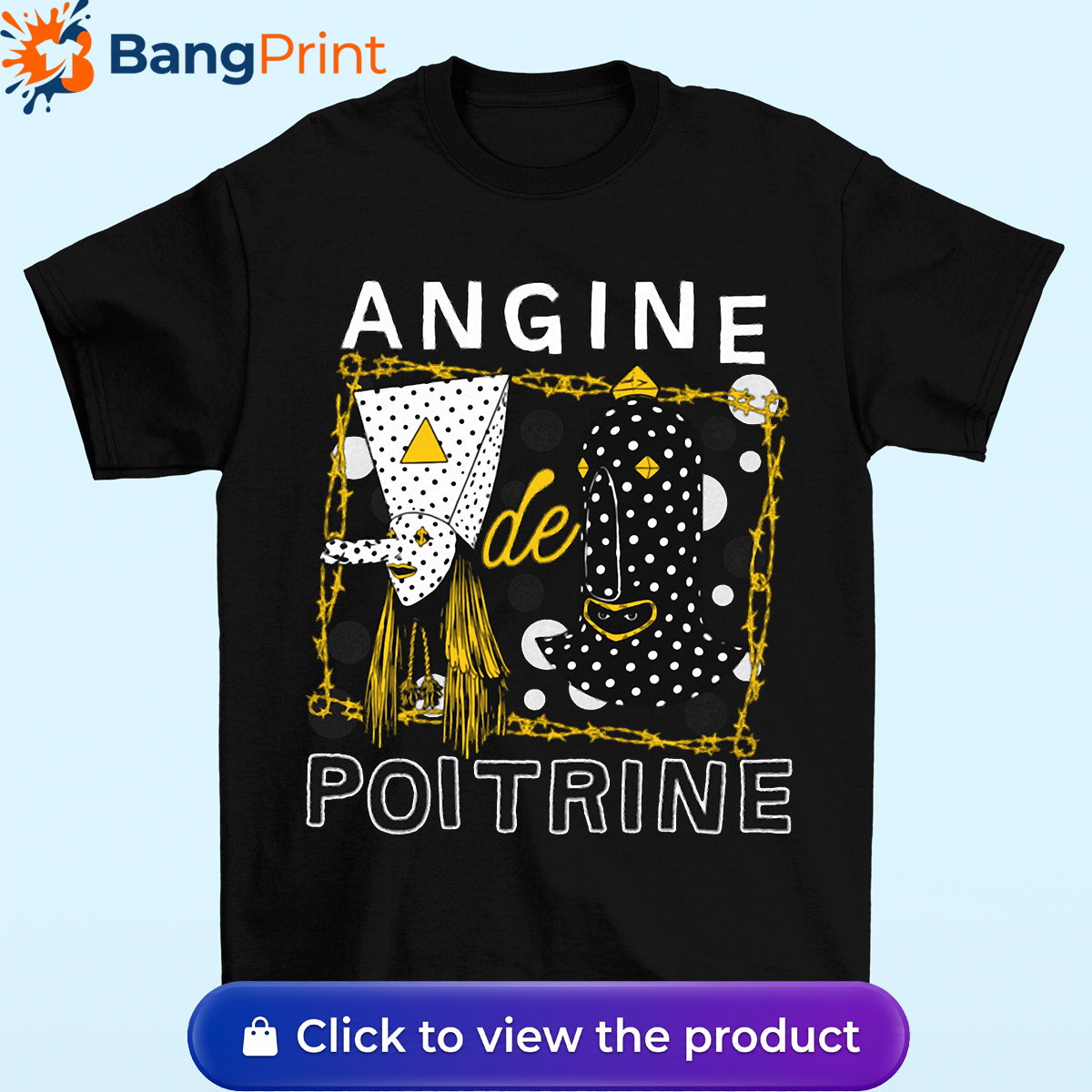 Black t-shirt featuring a surrealist avant-garde mask design