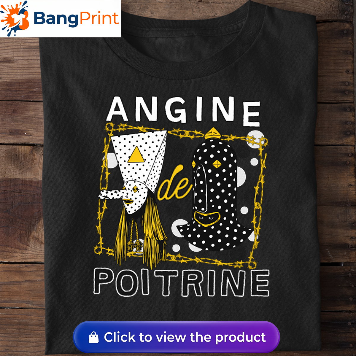 Black t-shirt featuring a surrealist avant-garde mask design