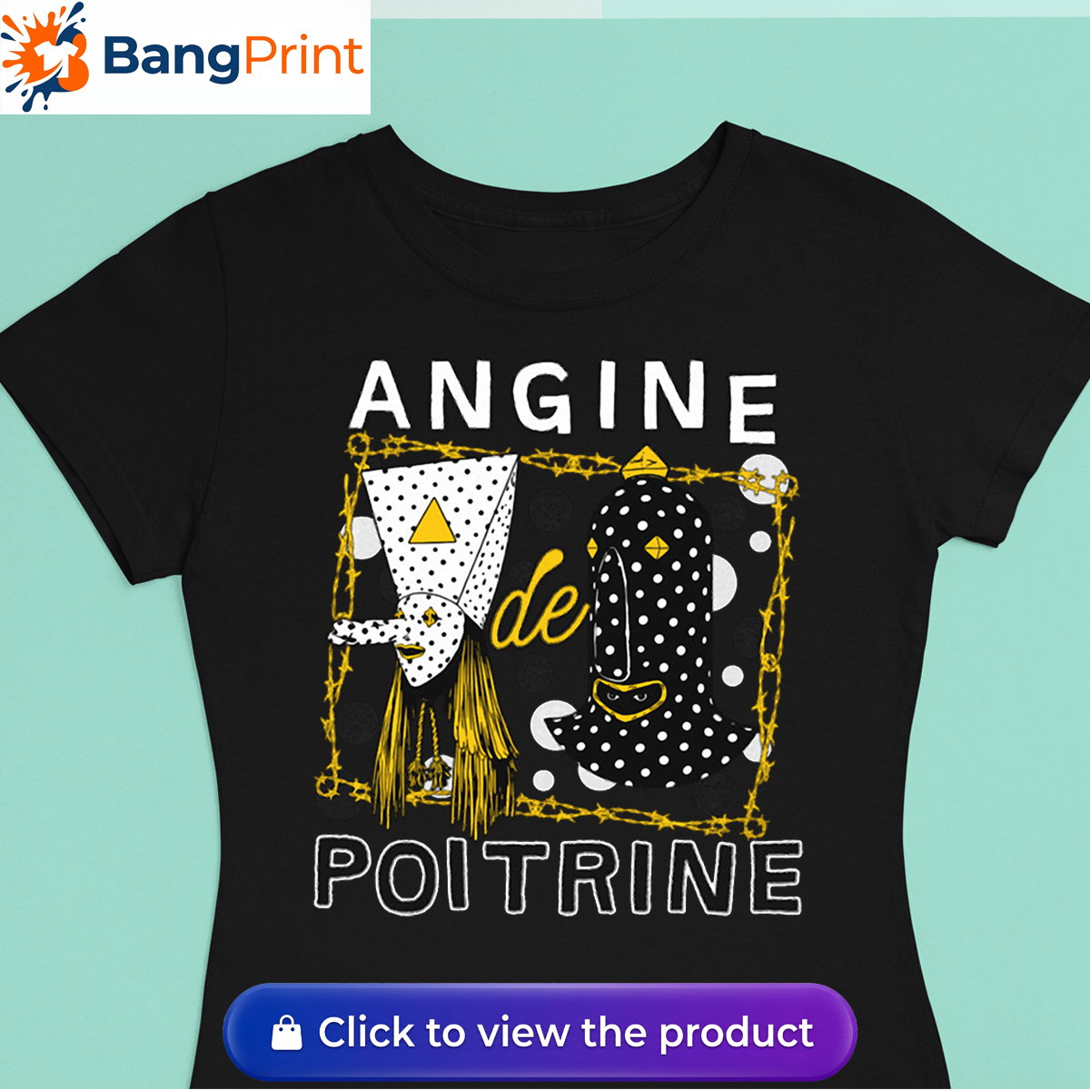 Black t-shirt featuring a surrealist avant-garde mask design