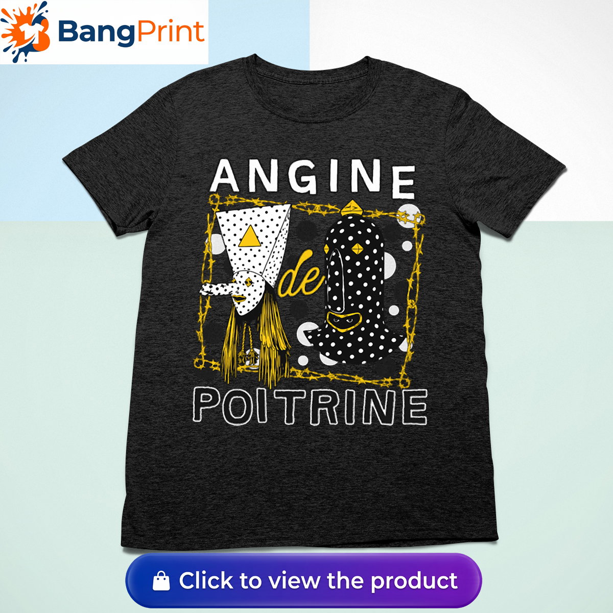 Black t-shirt featuring a surrealist avant-garde mask design