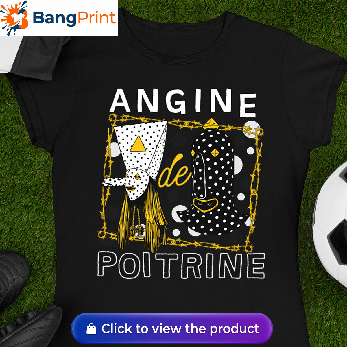 Black t-shirt featuring a surrealist avant-garde mask design