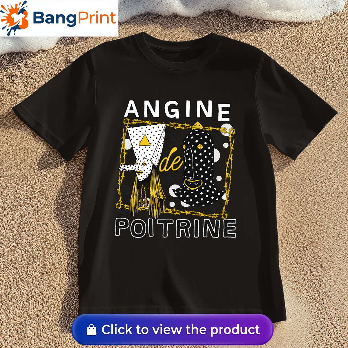 Black t-shirt featuring a surrealist avant-garde mask design