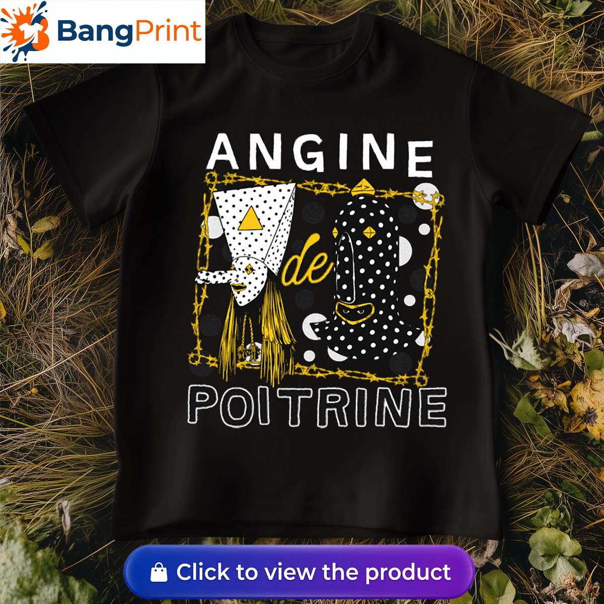 Black t-shirt featuring a surrealist avant-garde mask design