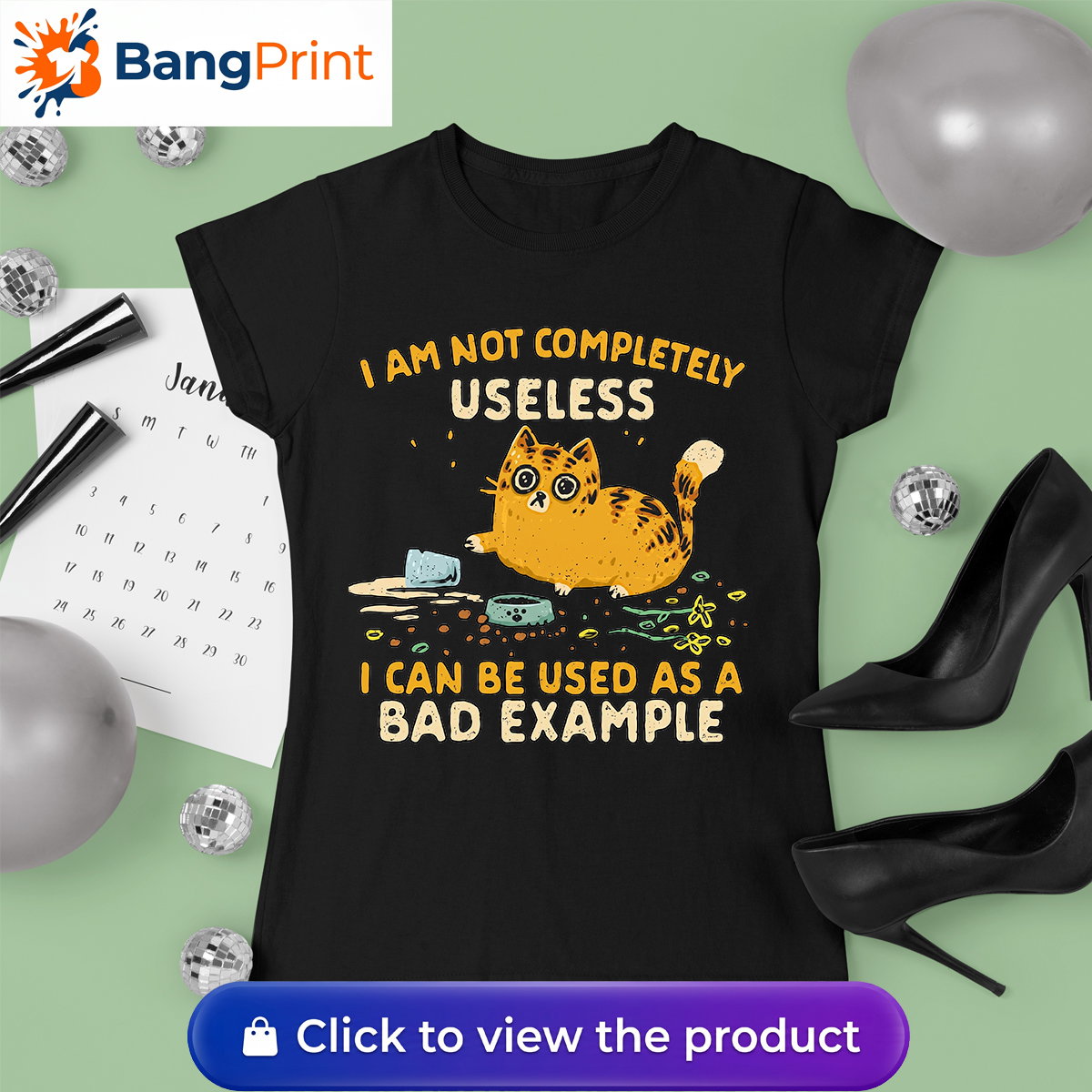Funny Cat 'I Am Not Completely Useless I Can Be Used As A Bad Example' T-Shirt
